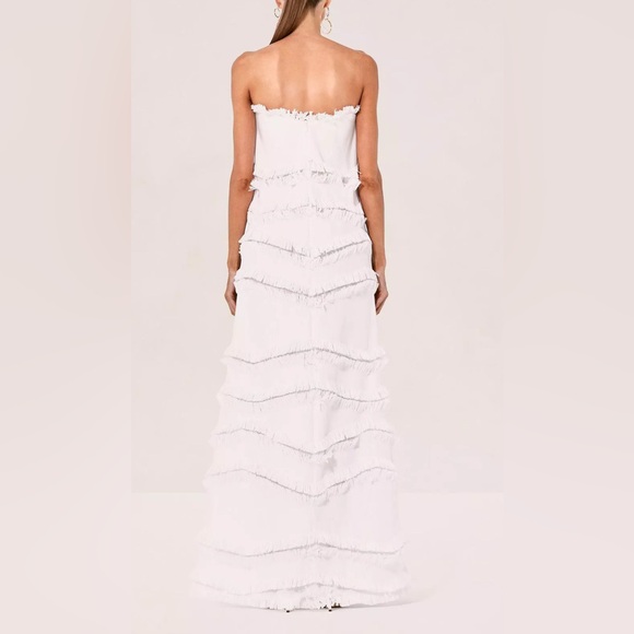 Alexis Reeve Fringe-Trimmed Strapless White Maxi Dress S - Picture 2 of 2